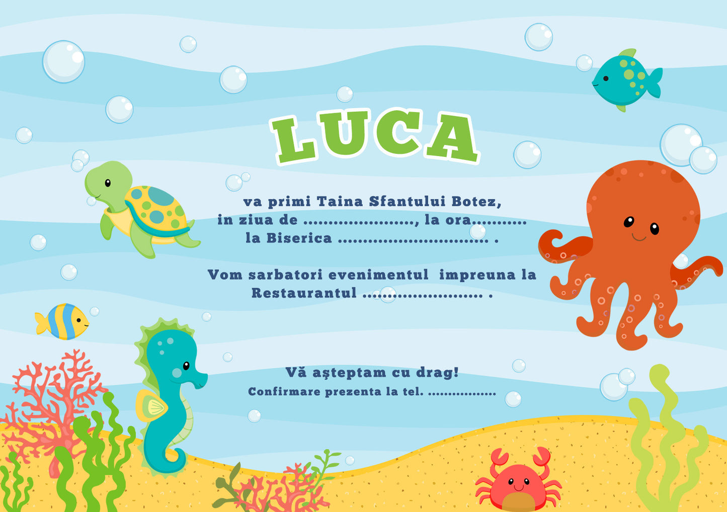 Set 10 invitatii Under The Sea